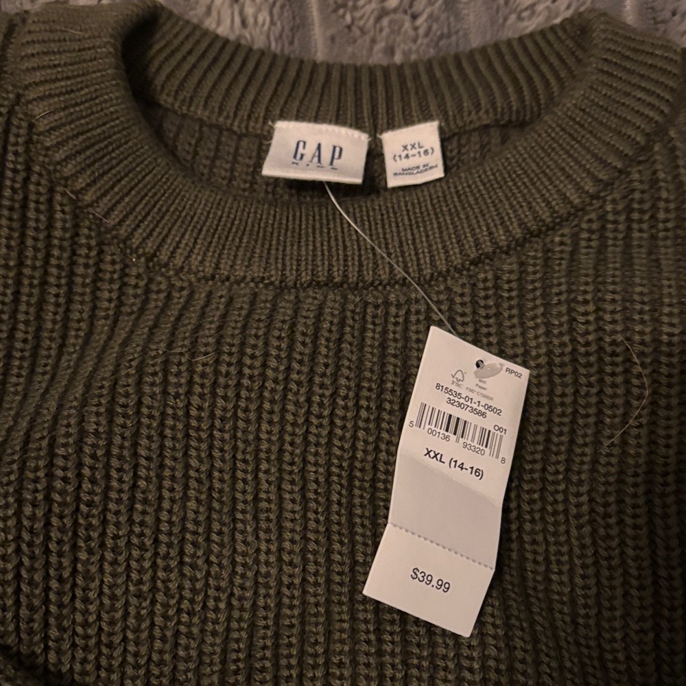 NWT GAP Boy’s Crewneck Sweater - Olive Green - Picture 2 of 6